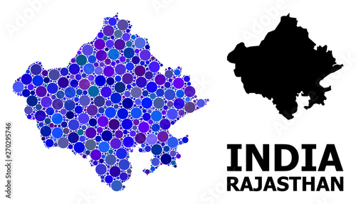 Blue Round Dot Mosaic Map of Rajasthan State photo