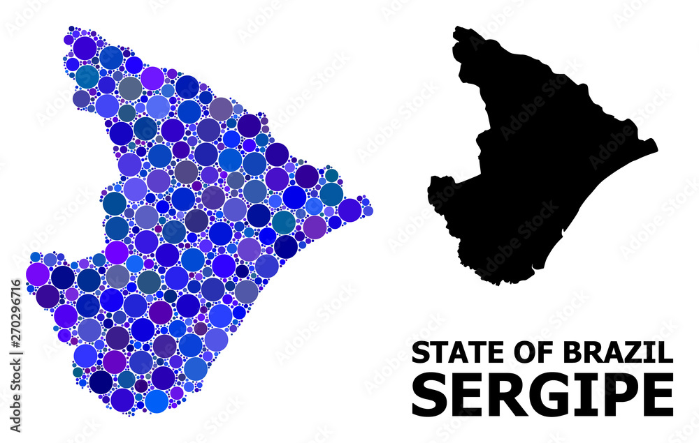 Obraz premium Blue Round Dot Mosaic Map of Sergipe State