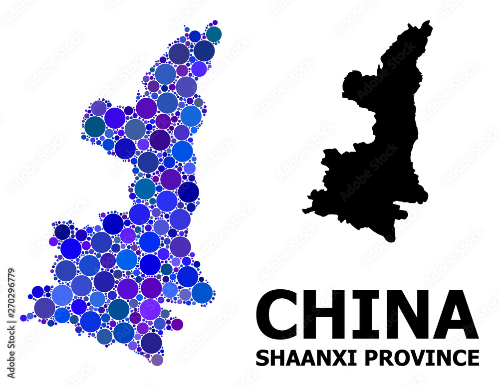 Obraz premium Blue Circle Mosaic Map of Shaanxi Province