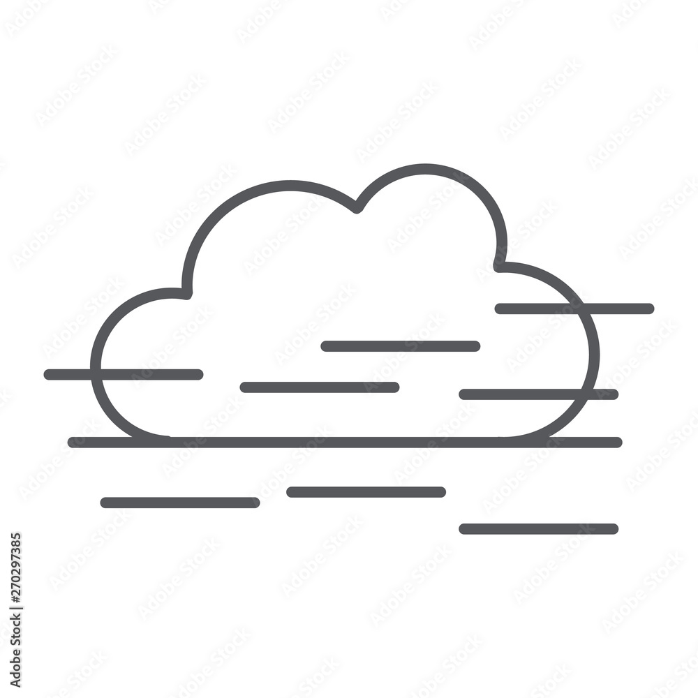 Fog thin line icon, weather and forecast, humidity sign, vector graphics, a linear pattern on a white background. Fog thin line icon, weather and forecast, humidity sign, vector graphics, a linear pattern on a white background.