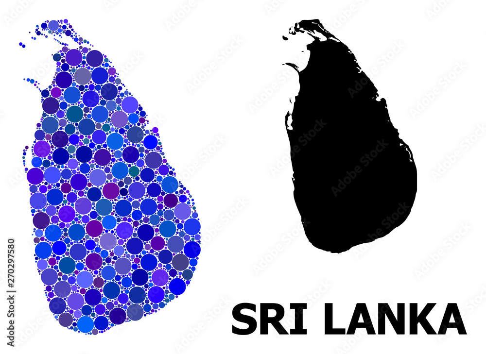 Fototapeta premium Blue Circle Mosaic Map of Sri Lanka