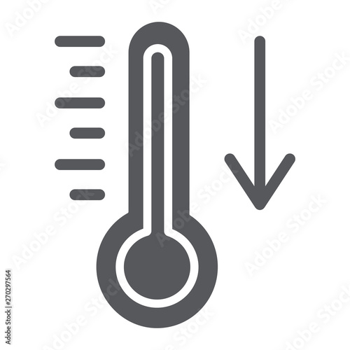 Temperature falling glyph icon, thermometer and forecast, cold temperature sign, vector graphics, a solid pattern on a white background.