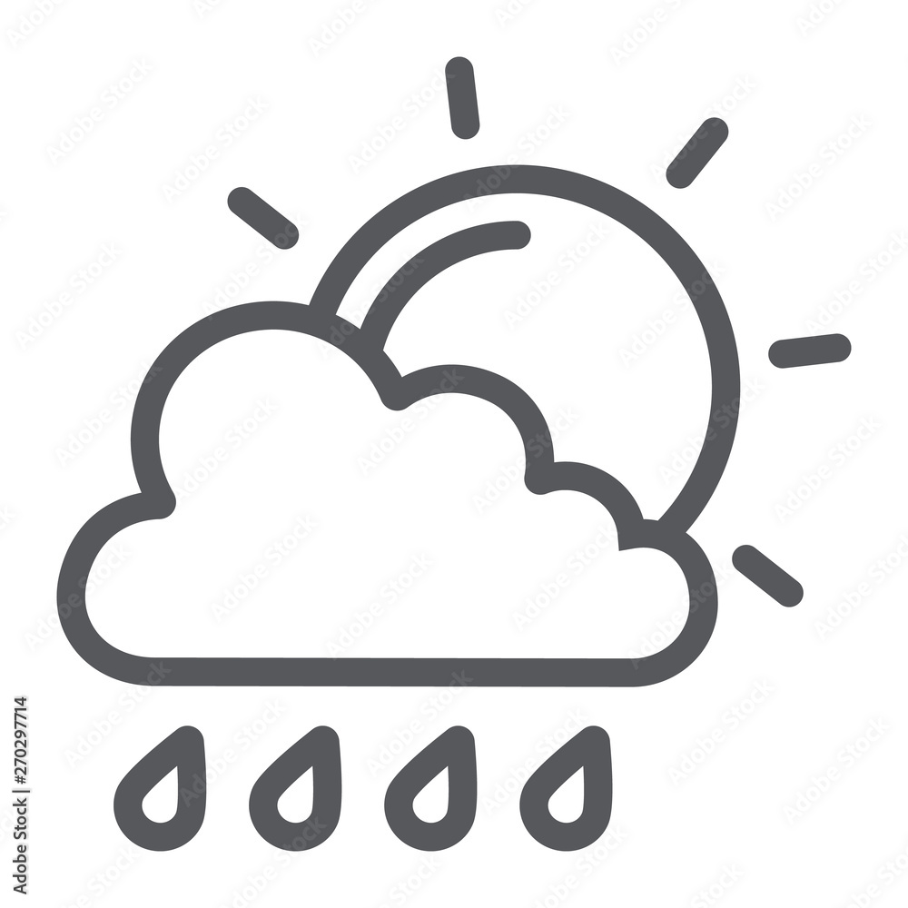 Sun and rain line icon, weather and forecast, cloud and sun sign, vector graphics, a linear pattern on a white background. Sun and rain line icon, weather and forecast, cloud and sun sign, vector graphics, a linear pattern on a white background.
