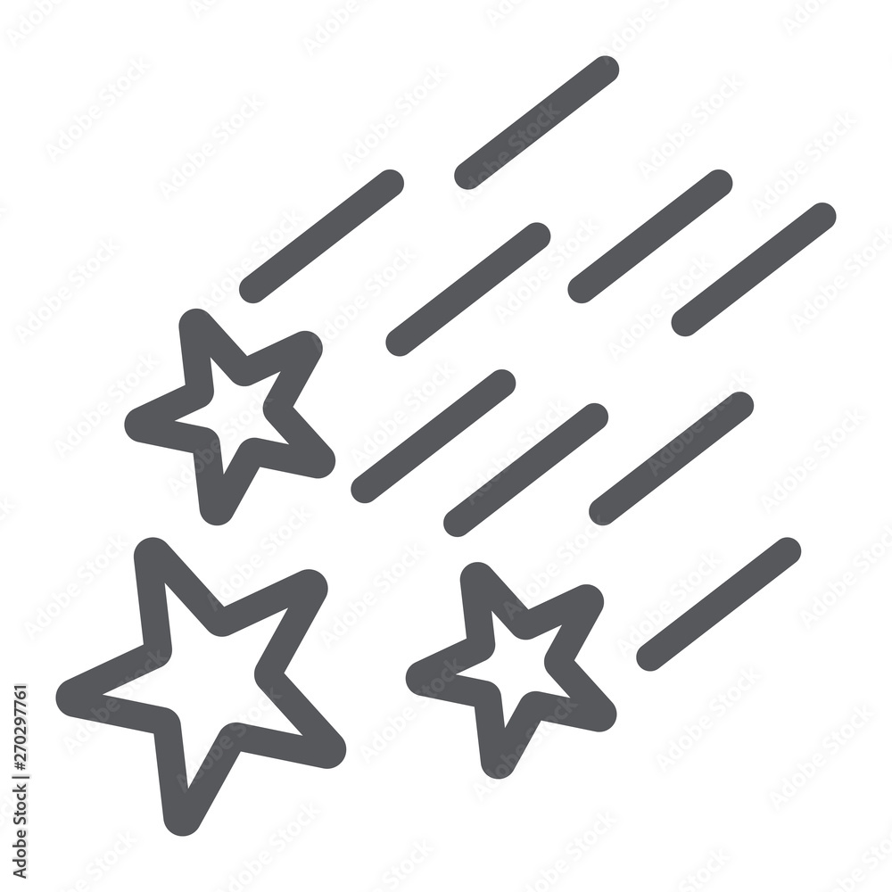 Falling stars line icon, night and forecast, shooting stars sign, vector graphics, a linear pattern on a white background. Falling stars line icon, night and forecast, shooting stars sign, vector graphics, a linear pattern on a white background.