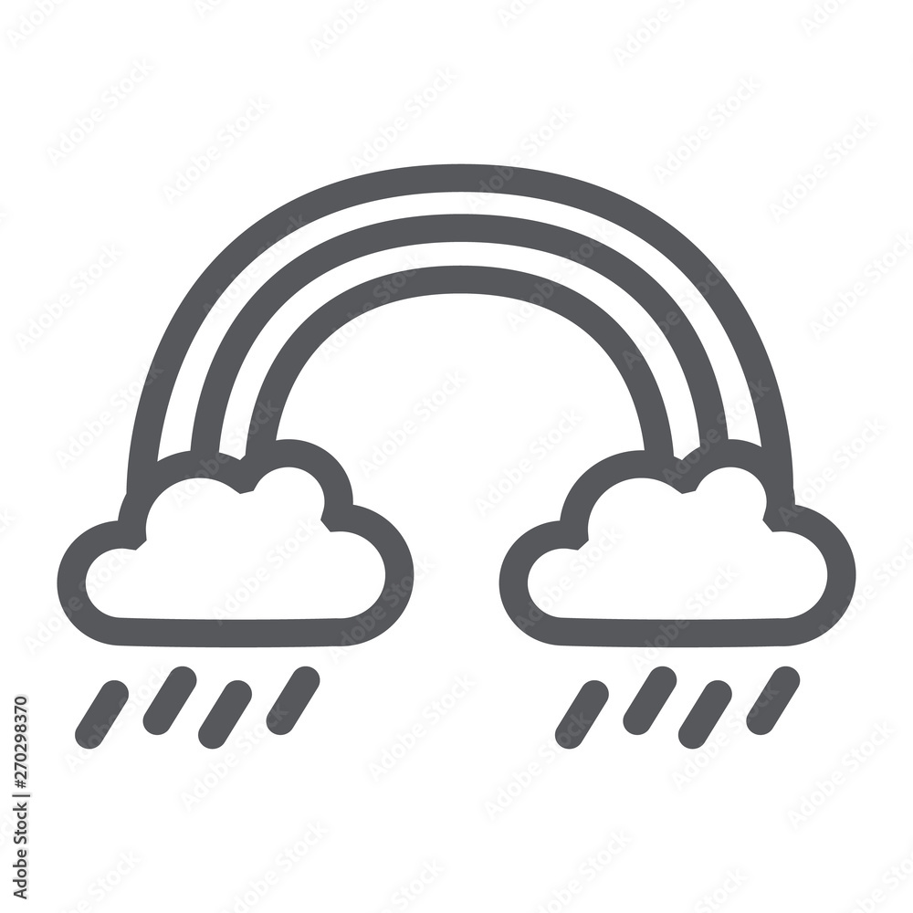 Rainbow and rain line icon, weather and nature, rainy sign, vector graphics, a linear pattern on a white background. Rainbow and rain line icon, weather and nature, rainy sign, vector graphics, a linear pattern on a white background.
