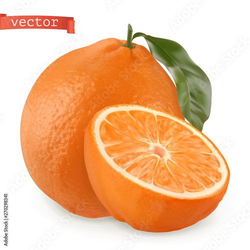 Orange. Fresh fruit. 3d realistic vector icon