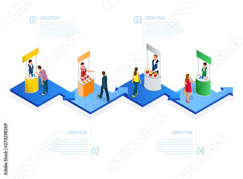 Isometric Expo Stands. Exhibition Demonstration Stand Concept. Exposition booth. Blank mockup.
