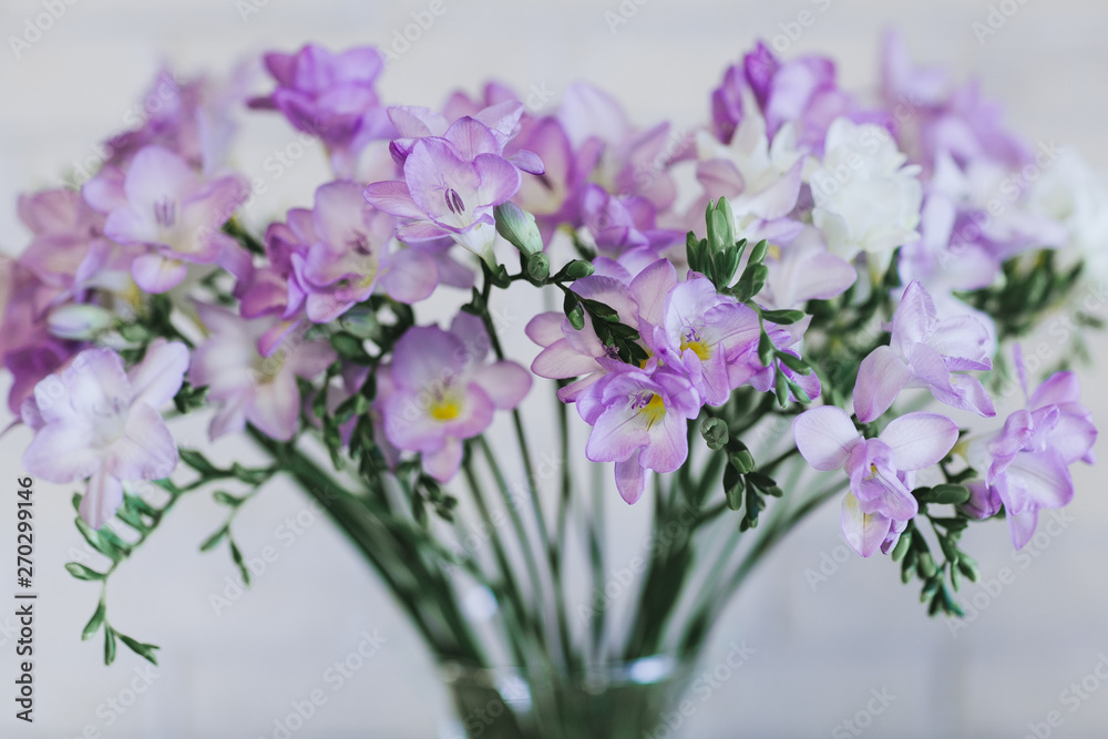 Bouquet of delicate lilac flowers close up