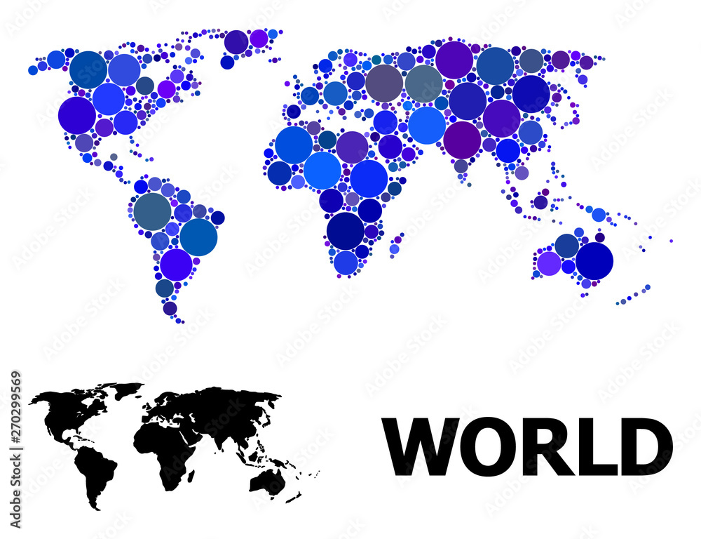Fototapeta premium Blue Round Dot Mosaic Map of World