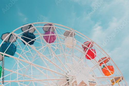 Colourful ferris wheel in Tibidabo amusement park. Barcelona, Spain