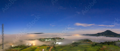 View of a sea of mist filling up the mountain valley 