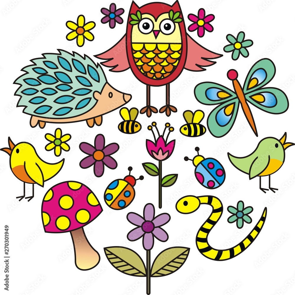 Obraz premium set of colorful cute animals doodle vector