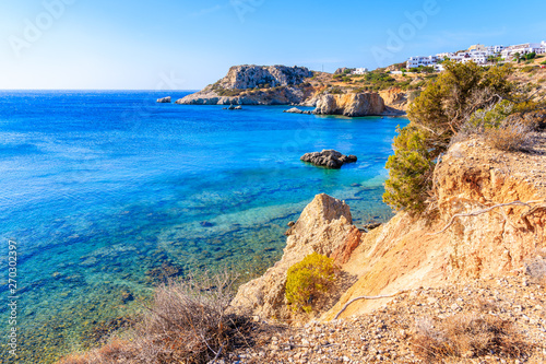 View of beautiful sea coast with rocks at Ammopi beach, Karpathos island, Greece © pkazmierczak