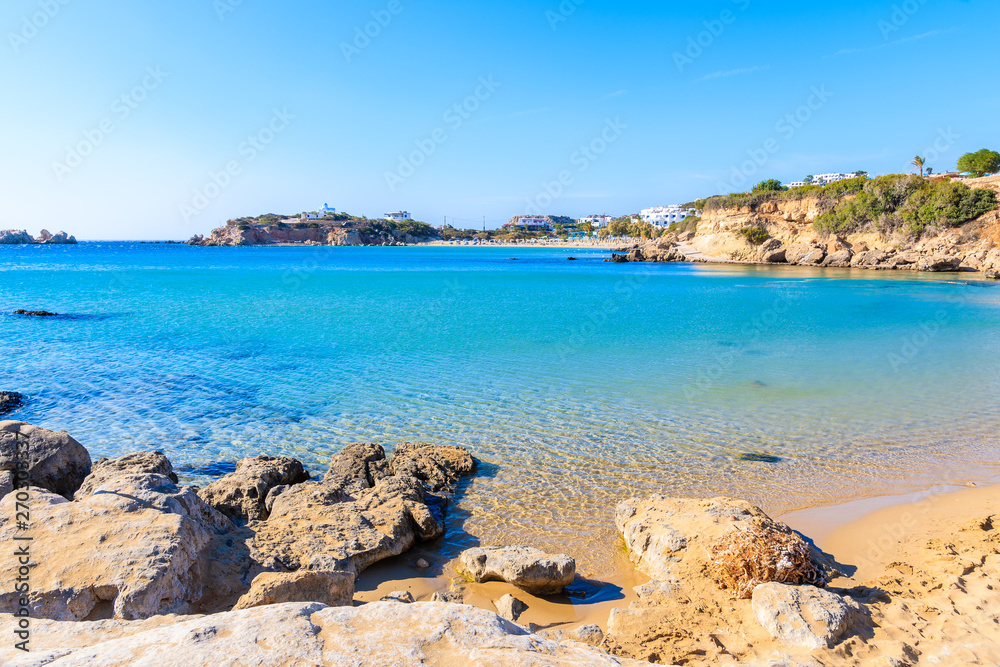 View of beautiful sandy Ammopi beach, Karpathos island, Greece