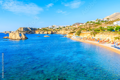 Azure sea and beautiful beach on Karpathos island in Ammopi village, Greece
