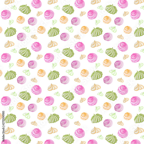 Fototapeta Naklejka Na Ścianę i Meble -  colorful Sweet delicious watercolor pattern with meringue. Watercolor hand drawn illustration. Isolated elements on white background