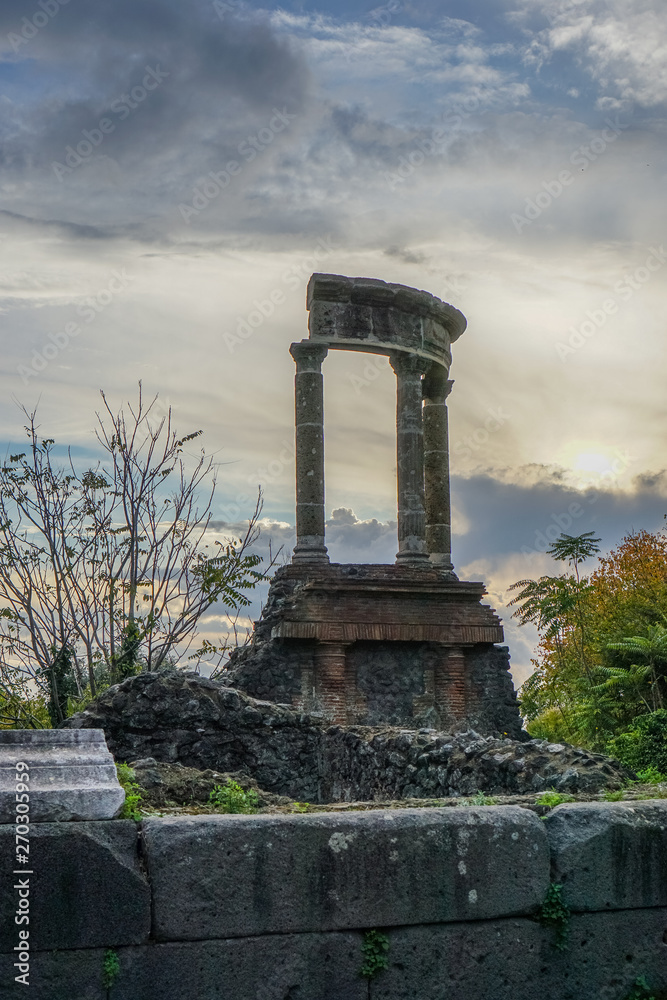 Fototapeta premium A nice day around the ruins of Pompeii city , the city that ruined and destroyed in the eruption of Mount Vesuvius in AD 79. the city covered with ash and lava and took many people lives.