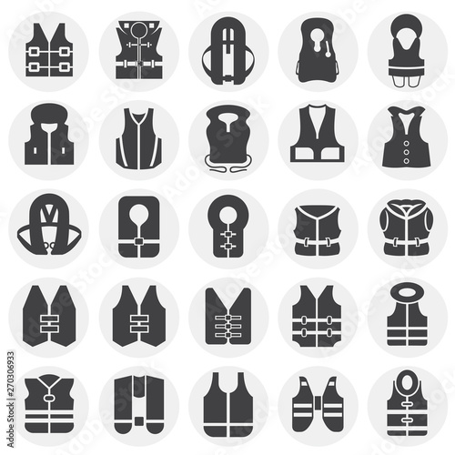 Life vest icons set on circles background for graphic and web design. Simple illustration. Internet concept symbol for website button or mobile app.