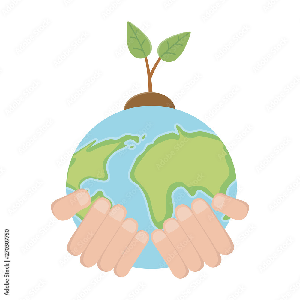 plant with leaves over hand design plant with leaves over hand design