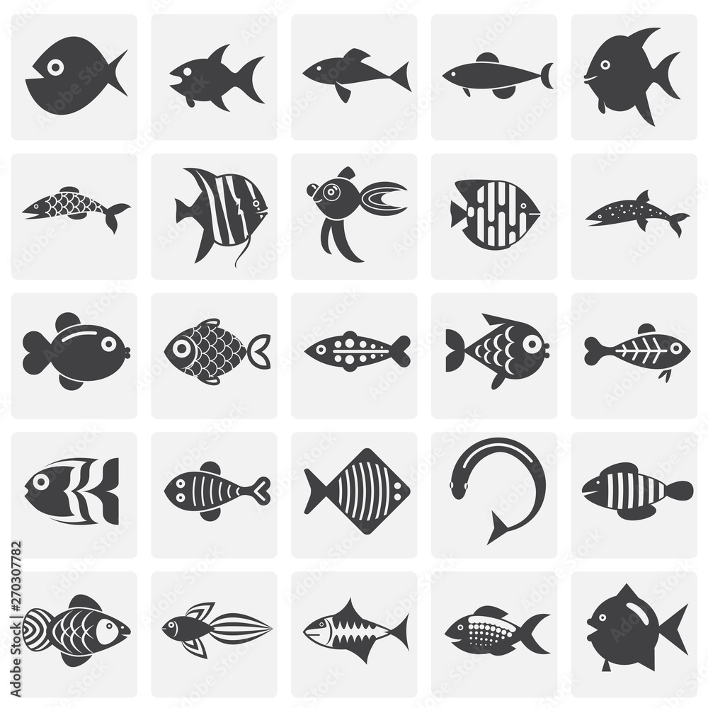 Obraz premium Fish icons set on background for graphic and web design. Simple illustration. Internet concept symbol for website button or mobile app.