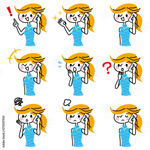 電話　女性　セット