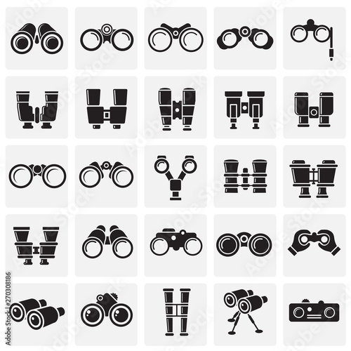 Binocular icons set on sqaures background for graphic and web design. Simple vector sign. Internet concept symbol for website button or mobile app.