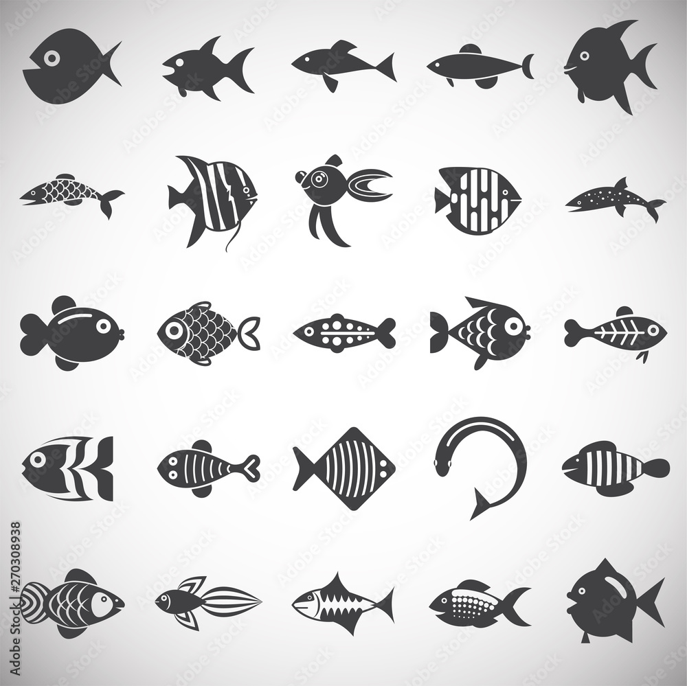 Obraz premium Fish icons set on background for graphic and web design. Simple illustration. Internet concept symbol for website button or mobile app.