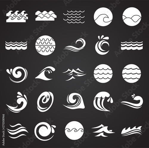 Waves icons set on black background for graphic and web design. Simple vector sign. Internet concept symbol for website button or mobile app.