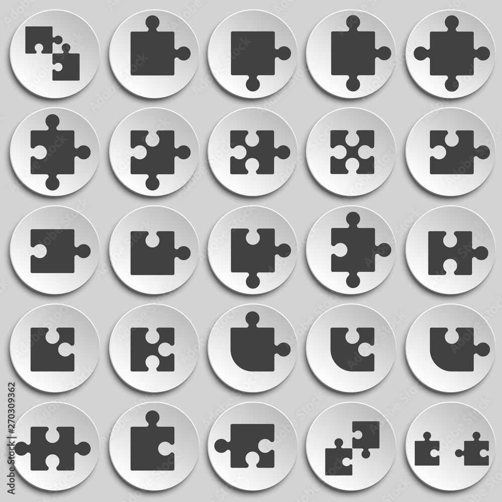 Puzzle icons set on plates background for graphic and web design. Simple vector sign. Internet concept symbol for website button or mobile app. Puzzle icons set on plates background for graphic and web design. Simple vector sign. Internet concept symbol for website button or mobile app.
