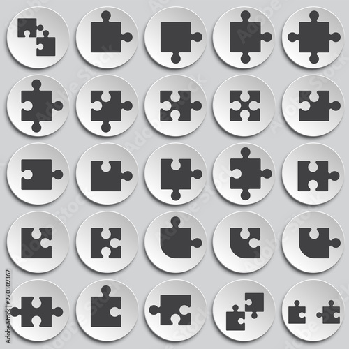 Puzzle icons set on plates background for graphic and web design. Simple vector sign. Internet concept symbol for website button or mobile app.