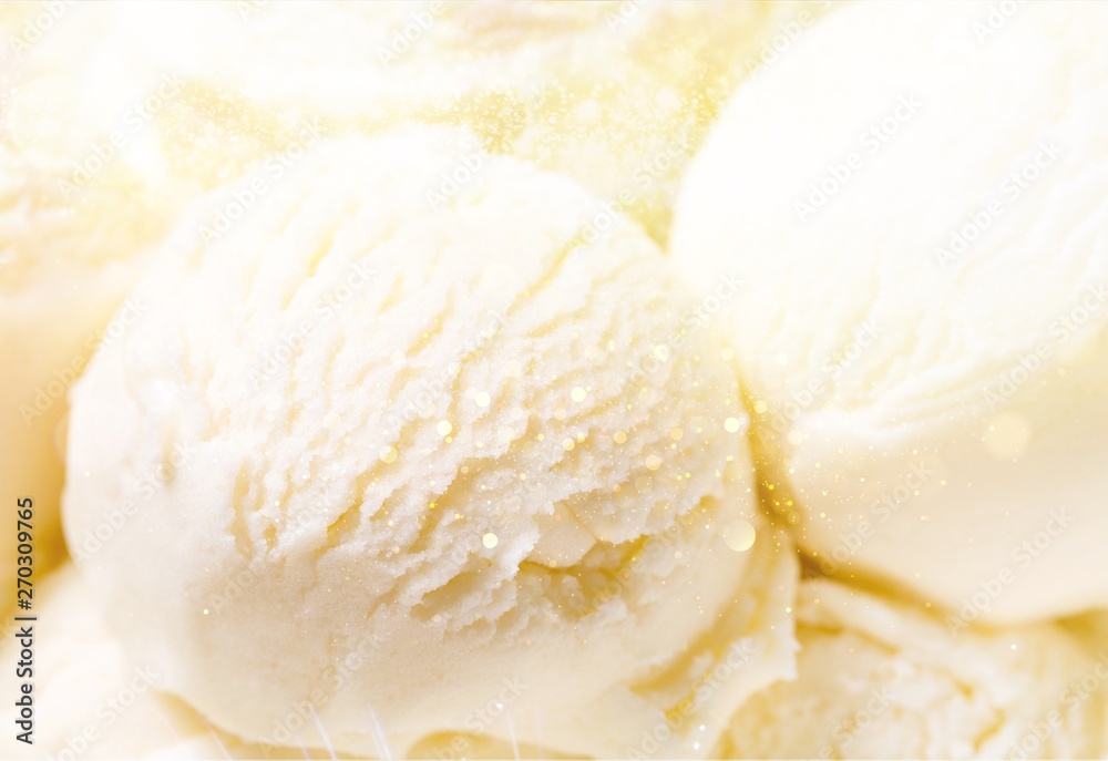 Ice cream vanilla dessert scoops delicious close-up isolated