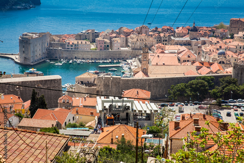 View of Dubrovnik city and cable car taken from Mount Srd