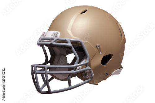 Gold football helmet isolated on whtie photo