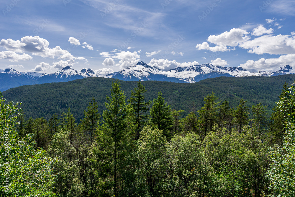 mountains with white clouds and blue sky landscape panorama.