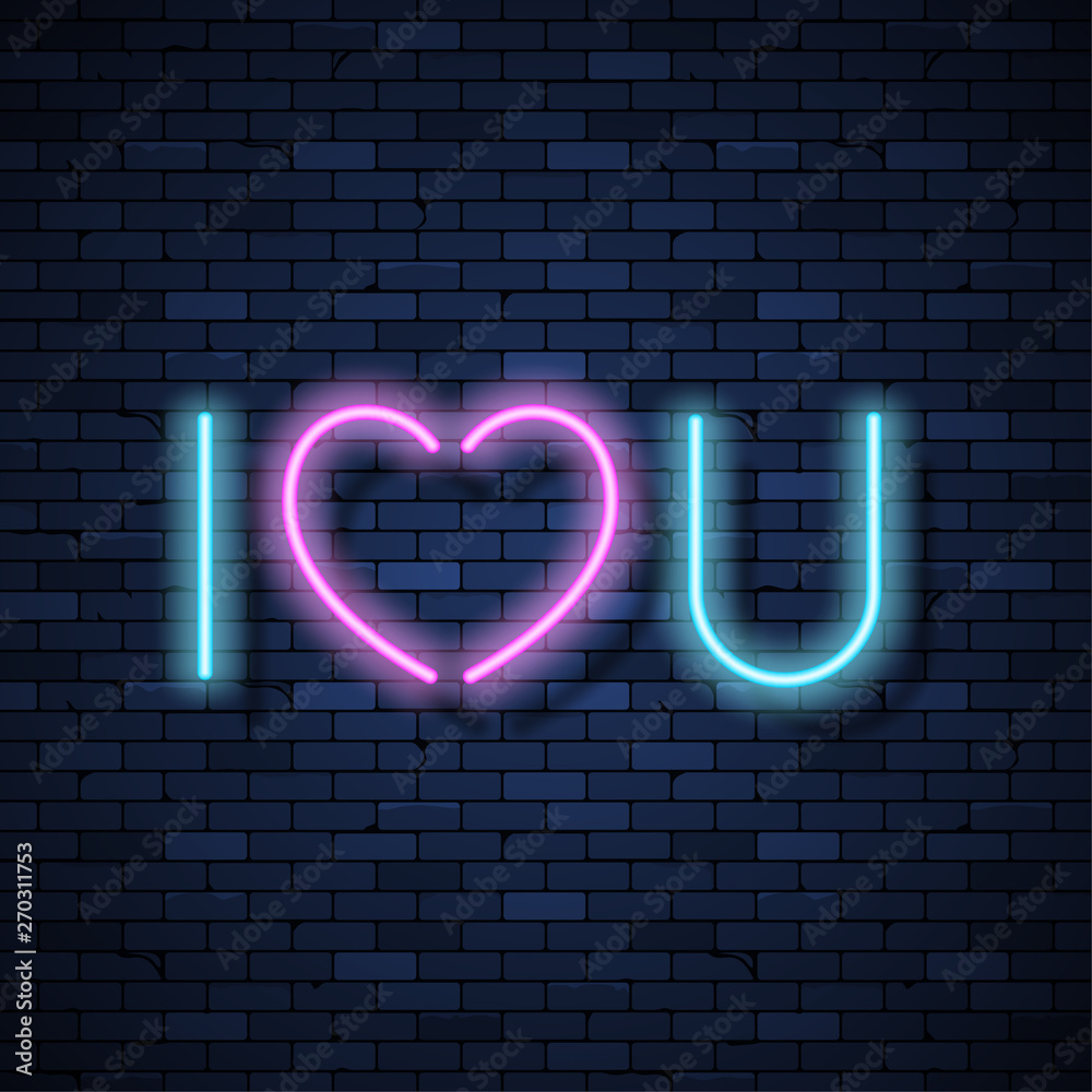 I love you glowing neon sign on brick wall background