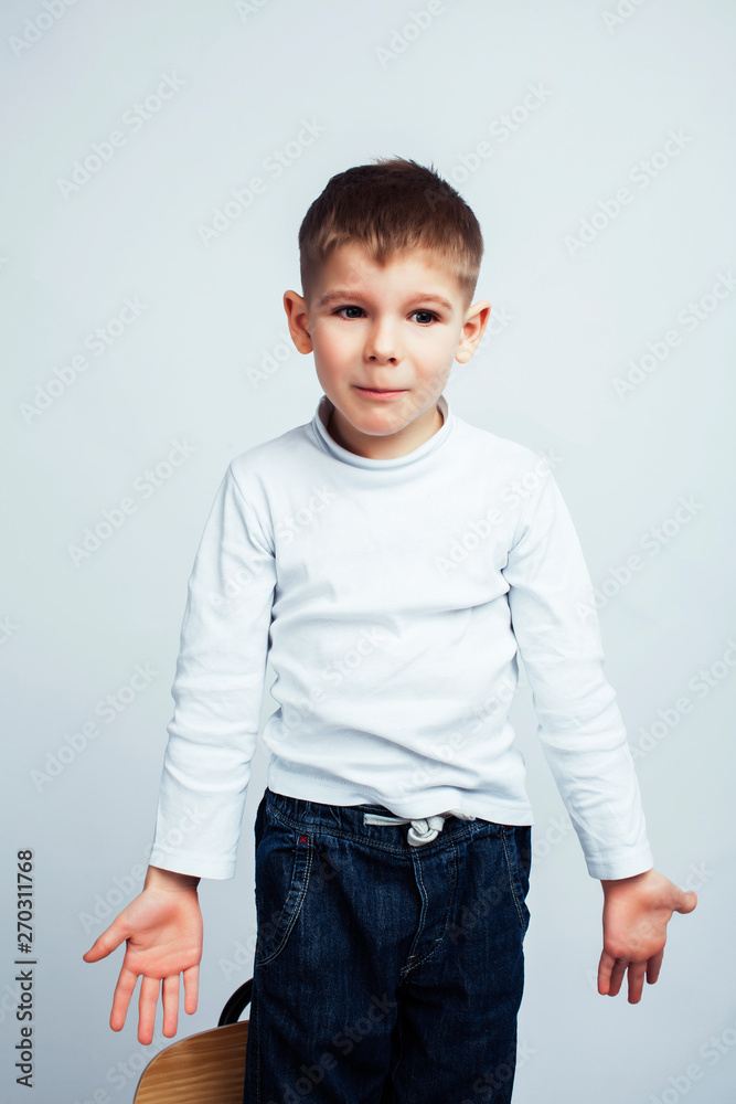 little cute boy on white background gesture smiling close up, lifestyle people concept little cute boy on white background gesture smiling close up, lifestyle people concept