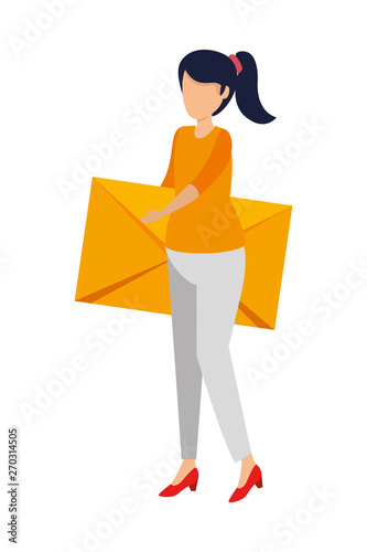 young woman lifting envelope mail