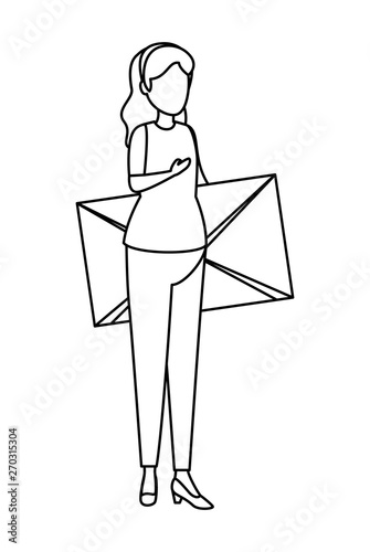 young woman lifting envelope mail