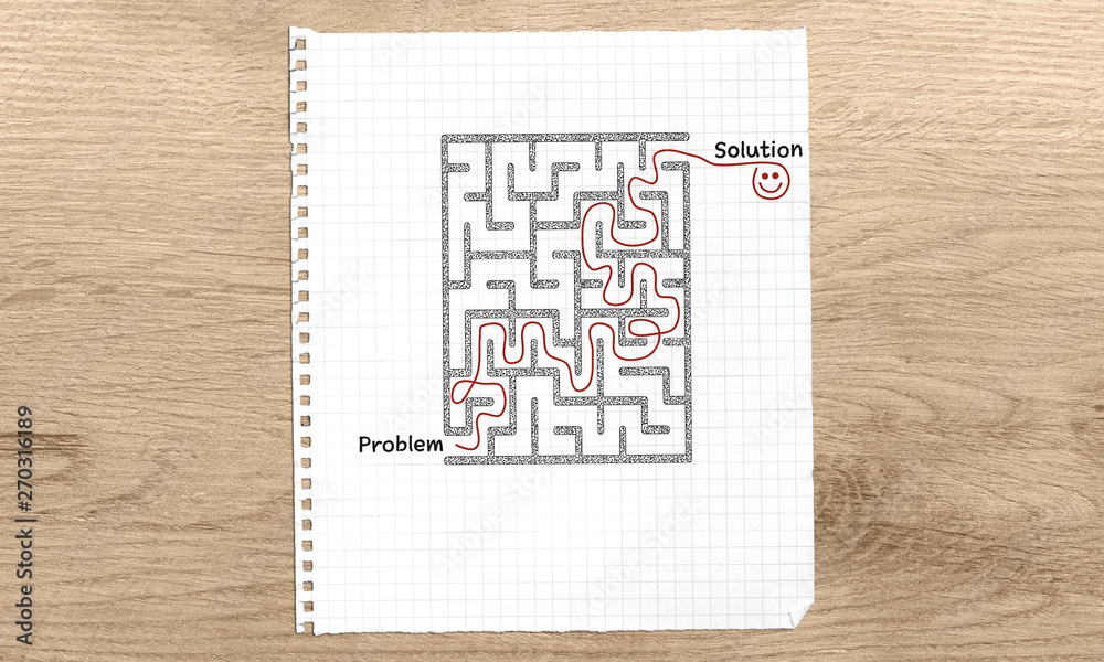 Problem Solving maze, Problem Solution text, maze solution hand drawn ...