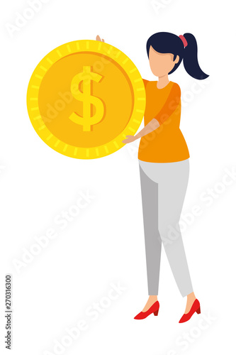 young woman lifting coin money dollar