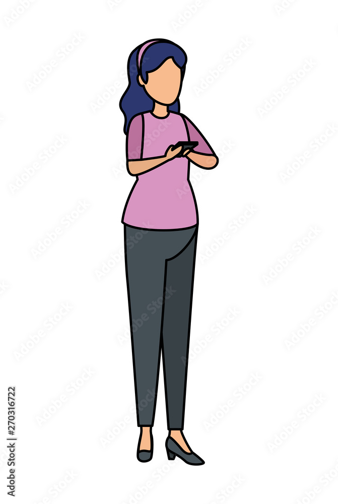 cute young woman using smartphone character cute young woman using smartphone character