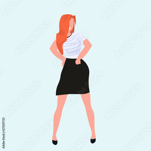 redhead woman standing pose casual female cartoon character smiling girl posing flat full length