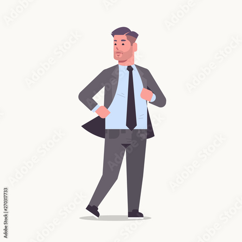 businessman in formal wear standing pose smiling male cartoon character business man office worker posing on white background flat full length