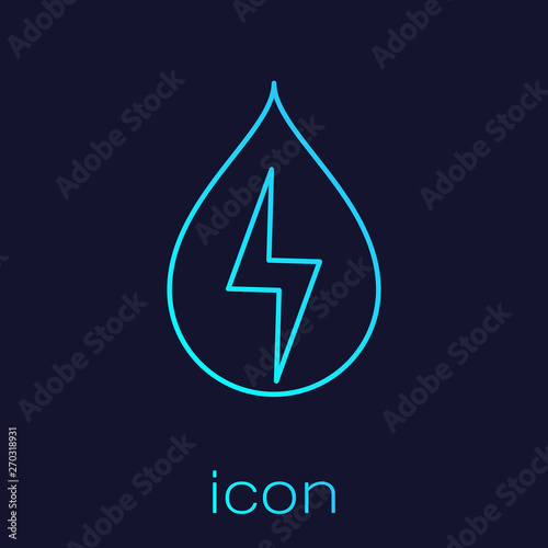 Turquoise Water energy line icon isolated on blue background. Ecology concept with water droplet. Alternative energy concept. Vector Illustration