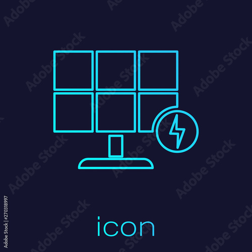 Turquoise Solar energy panel line icon isolated on blue background. Vector Illustration