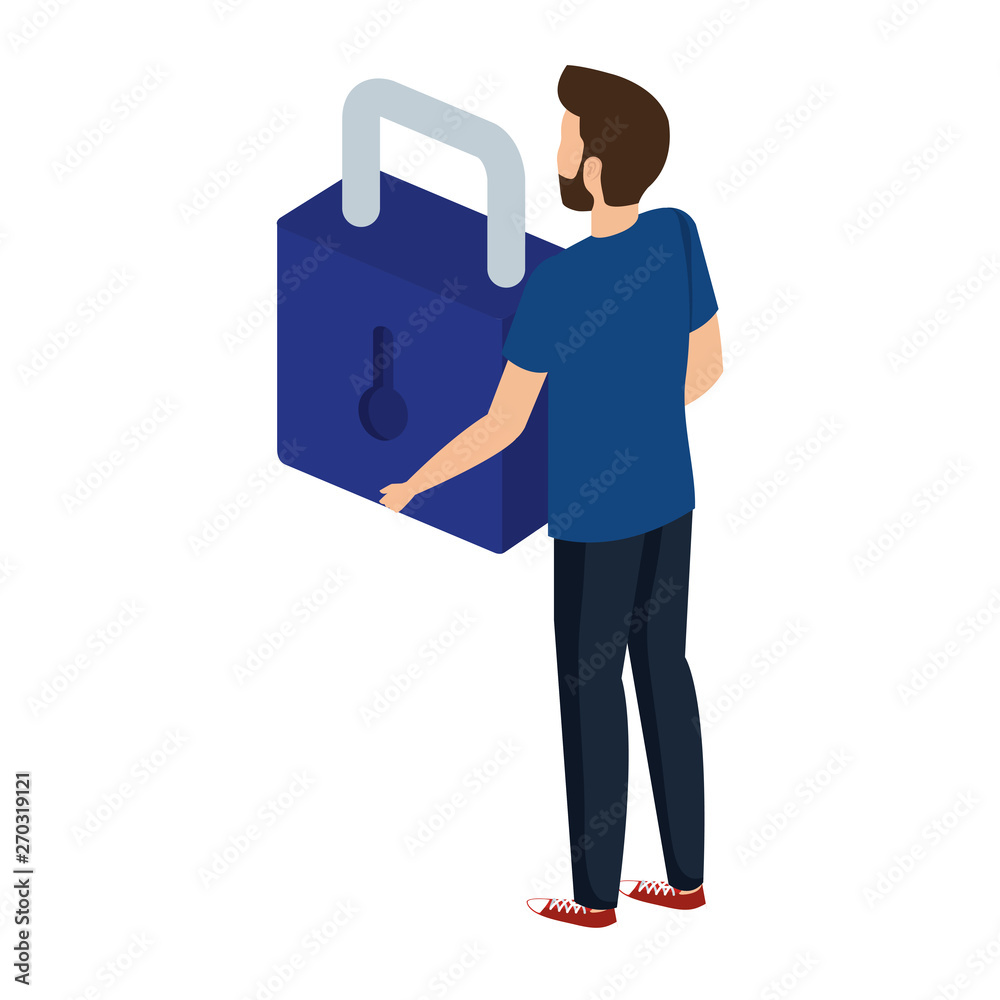 man lifting safe secure padlock man lifting safe secure padlock