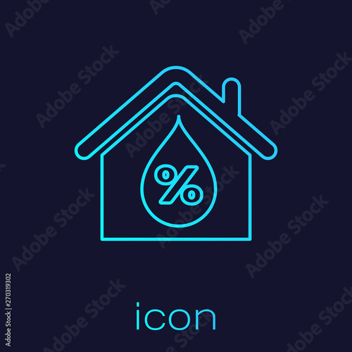 Turquoise House humidity line icon isolated on blue background. Weather and meteorology, thermometer symbol. Vector Illustration