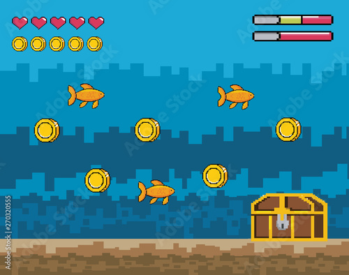 pixelated videogamen overwater scene with coffer