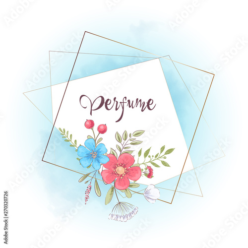 Watercolor template for a birthday wedding celebration with flowers and space for text. Hand drawing. Vector illustration