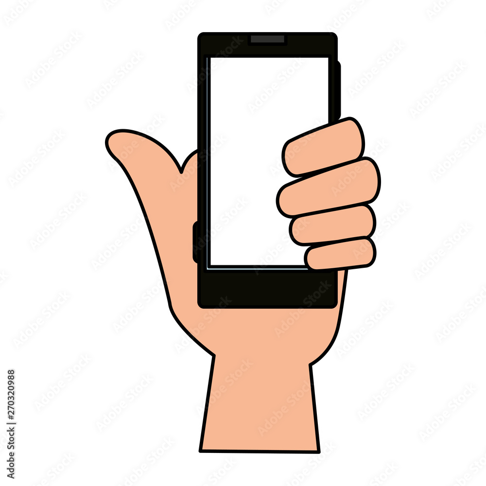 hand with smartphone device icon hand with smartphone device icon